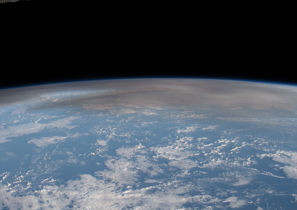 The atmospheric plume from an underwater volcano eruption in the Pacific nation of Tonga is pictured from the International Space Station as it orbited 269 miles above the Pacific Ocean northwest of Auckland, New Zealand.