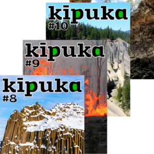 Quatre couvertures de kīpuka, revue de vulgarisation scientifique consacrée aux volcans.