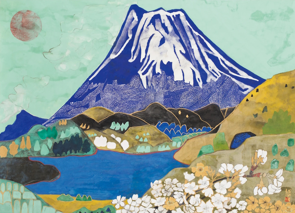 Tableau de Tamako Kataoka représentant un mont Fuji bleu.