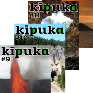Quatre couvertures de kīpuka, revue de vulgarisation scientifique consacrée aux volcans.