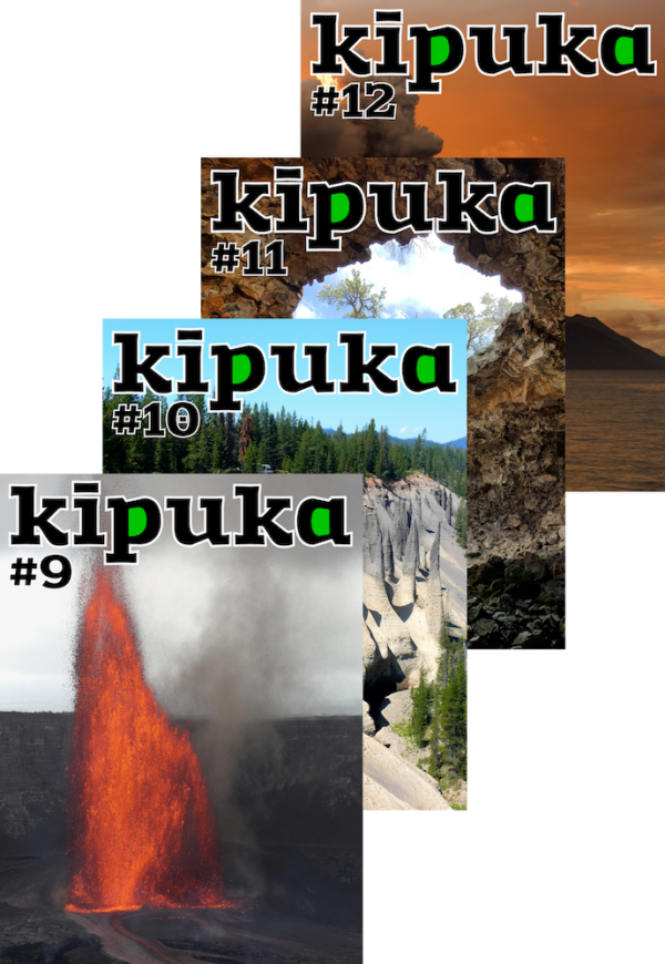 Quatre couvertures de kīpuka, revue de vulgarisation scientifique consacrée aux volcans.