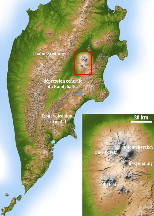 Carte topographique de la péninsule du Kamtchatka.