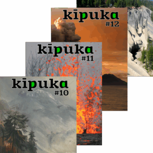 Quatre couvertures de kīpuka, revue de vulgarisation scientifique consacrée aux volcans.