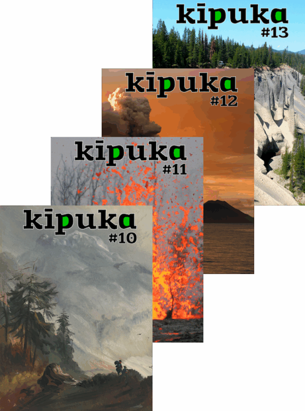 Quatre couvertures de kīpuka, revue de vulgarisation scientifique consacrée aux volcans.