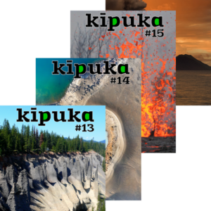 Quatre couvertures de kīpuka, revue de vulgarisation scientifique consacrée aux volcans.