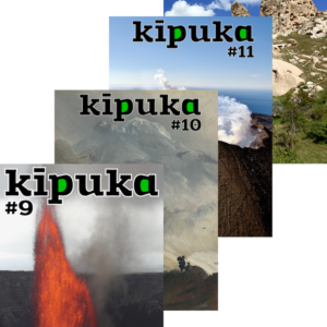 Quatre couvertures de kīpuka, revue de vulgarisation scientifique consacrée aux volcans.