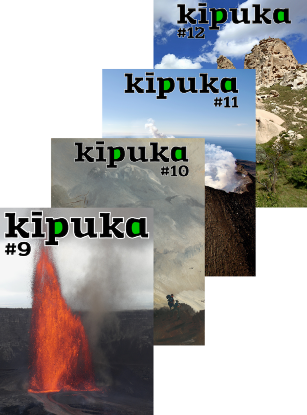 Quatre couvertures de kīpuka, revue de vulgarisation scientifique consacrée aux volcans.