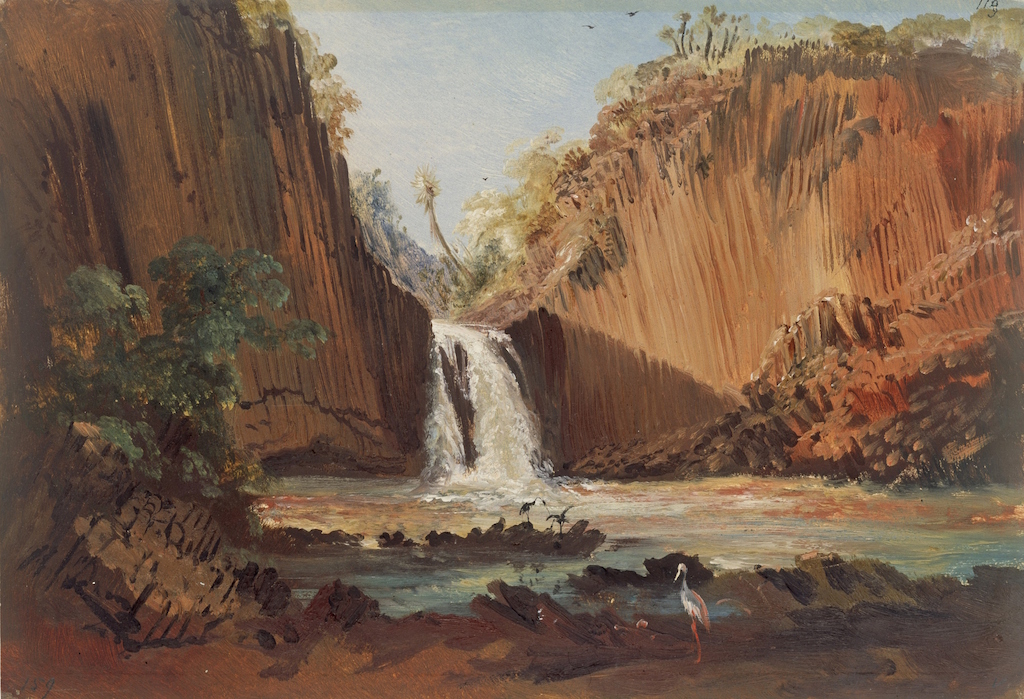 Gorge basaltique de Santa María Regla, huile sur carton de Johann Moritz Rugendas.