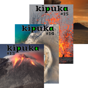 Quatre couvertures de kīpuka, revue de vulgarisation scientifique consacrée aux volcans.