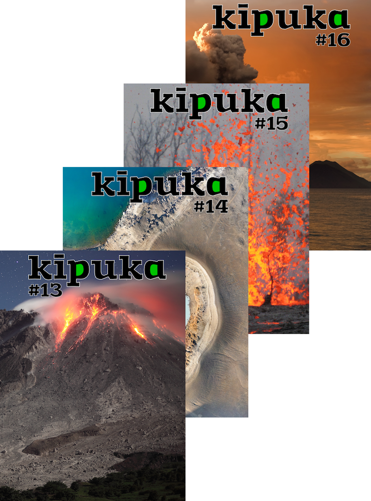 Quatre couvertures de kīpuka, revue de vulgarisation scientifique consacrée aux volcans.
