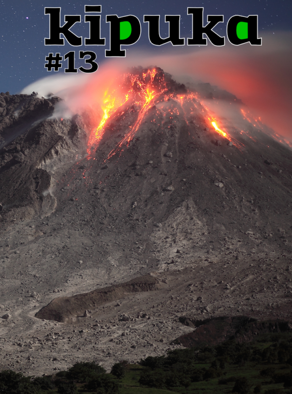 Couverture du numéro 13 de kīpuka : le dôme de lave incandescent de Soufrière Hills.