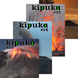 Quatre couvertures de kīpuka, revue de vulgarisation scientifique consacrée aux volcans.